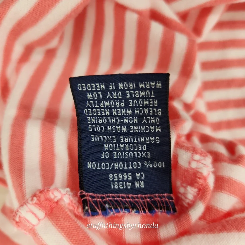 Ralph Lauren Girls/Youth Large Tshirt Stripe Raspberry Pink White Short Sleeve